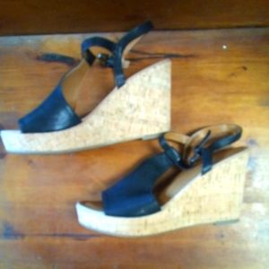 Franco Sarto Clinton Wedge Sandals black leather womens size US 9M EUC